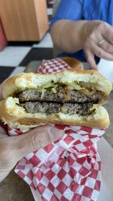 Just a bit thicker than a smash burger. Meat needs seasoned.