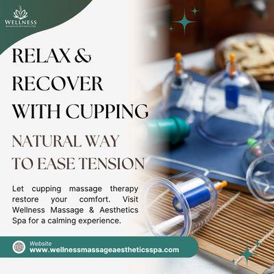 Relieve tension and boost circulation with cupping massage therapy at Wellness Massage & Aesthetics Spa. Feel lighter and renewed.