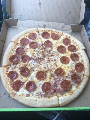 Every pizza comes with missing pepperoni in the middle