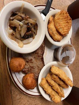 NY Steak, fried green tomatoes & zucchini