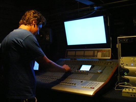 Mixing board and 30" screen.