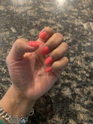 Dip powder with added almond shaped tip