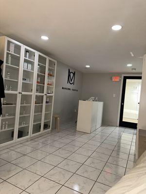 The front desk and product case.