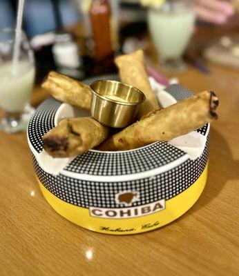 "Cuban Cigars" appetizer. top marks for presentation.