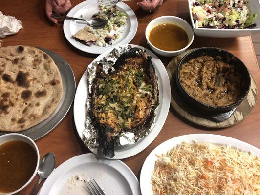 Red Snapper Fish, Foul, Garden Salad, Rice, Schug