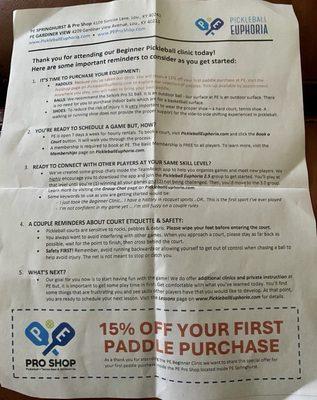 Introductory handout provided after first visit