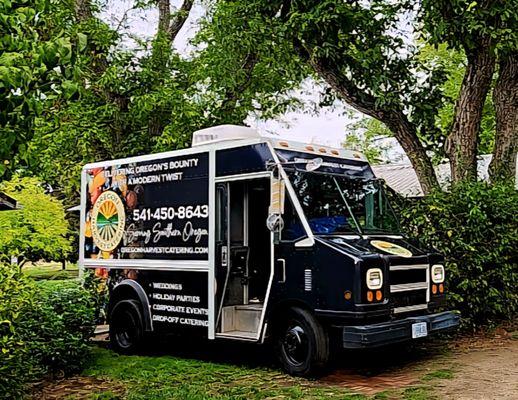 Oregon Harvest Catering truck. So the food is all delivered Hot or cold to your event.