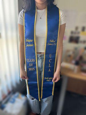 UCLA Sash, embroidered with my name, major and minor.