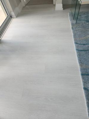 A sample view of the luxury vinyl planks and the new carpet.