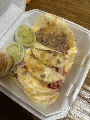 Pinto beans and cheese taco? And the bacon that I ordered was all ham.