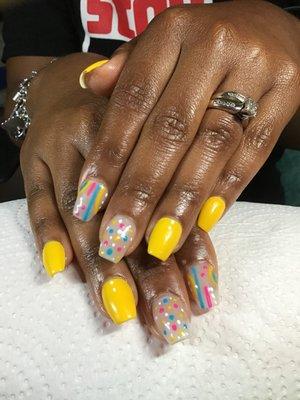 Service: Gel-x Full Set in Short Coffin with Hand-painted Nail Art