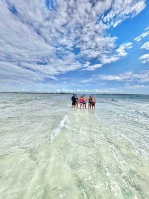 Sand bar stop for shelling and swimming on our boat trip.