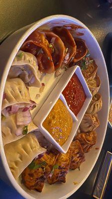 Momo platter   Comes with chili, steamed, kothey and fried momo