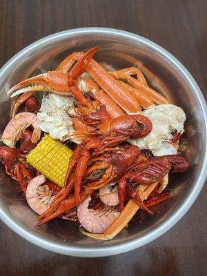 21.99 special crawfish platter with royal reds and crab (picked up and to go)