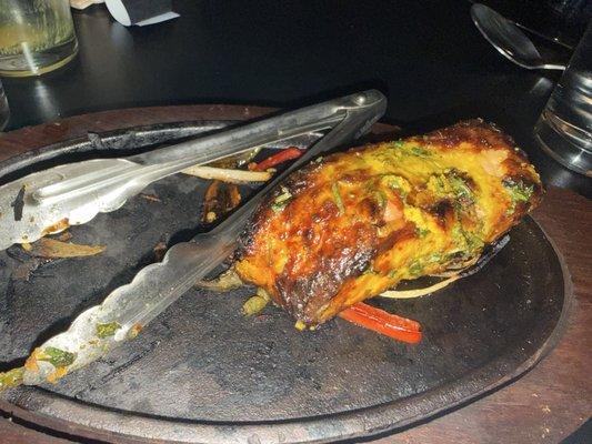 Tandoori salmon -- 1/2 the order and w/o all the perfect stir fried veggies.