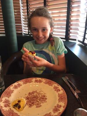 Kaili now has a favorite food! #kailisfirst Goat cheese #deviledeggs @ingostastydiner