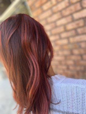 Deep red with bright red pops