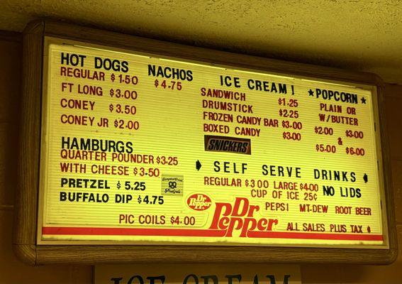 Full Concession Stand Menu