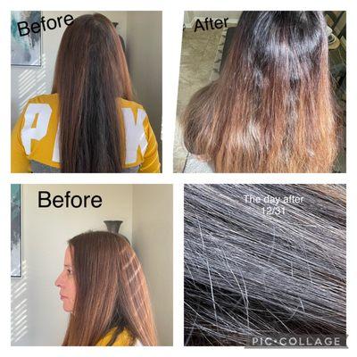2 before pics and the end results on the right even left lots of gray that were not covered.
