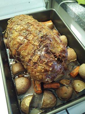 Boneless lamb shoulder roast.