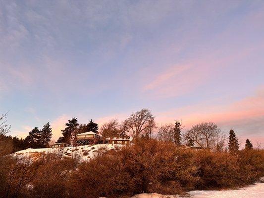 sunrise over the lodges