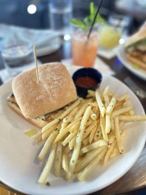 Grouper sandwich and truffle fries
