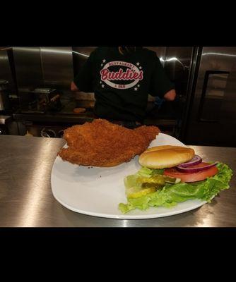 Buddies and breaded tenderloin.