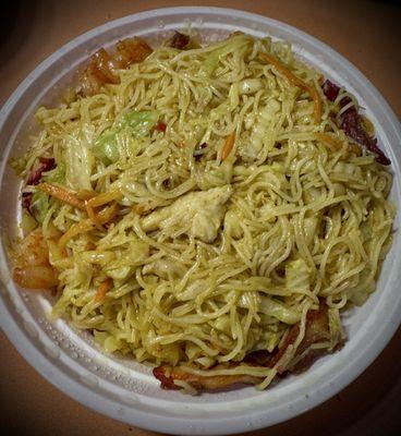 Singapore noodles. Delish. Has shrimp chicken and char shue pork. Nice flavor of curry spice.