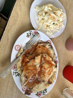 Bean/cheese and bean/cheese/loroco pupusas. Red sauce (not spicy) and curtido (slaw).