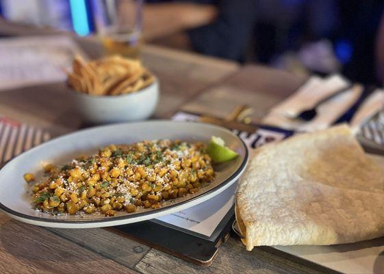 Elote cup and chips from HH menu and quesadillas from MNF menu