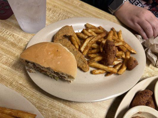 Cheeseburger Fried Fish and Cajun Fries