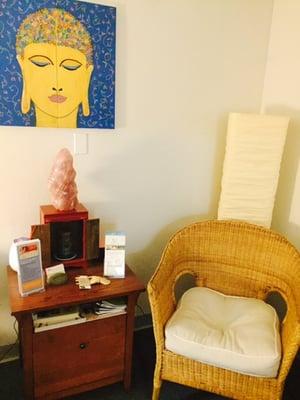 We have a comfy waiting room filled with the fragrance of essential oil aromatherapy in a peaceful and inviting environment.