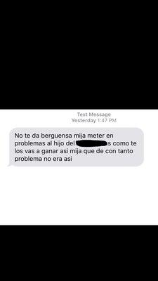 This is Carmen the business owner texting my GF, This is a shaming tactics also knows and Psychological Manipulation.