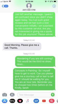 Text proof that they over promise and under deliver and don't care about customer service at all!