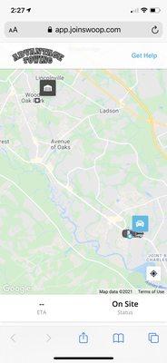 Once the driver text that he is on the way you'll get a map of where he is at and the estimated time of arrival