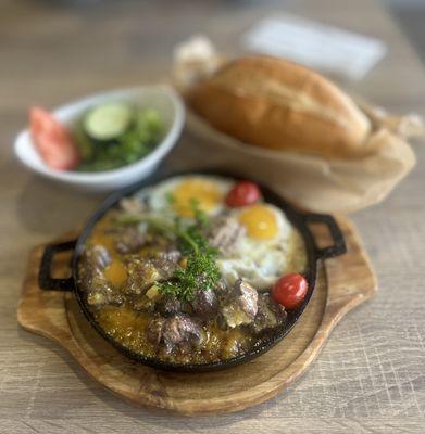 Bo Ne Wagyu Steak w/Salted Egg Sauce w/2 Sunny Side Eggs, Pate, Bread & Side Salad| $19