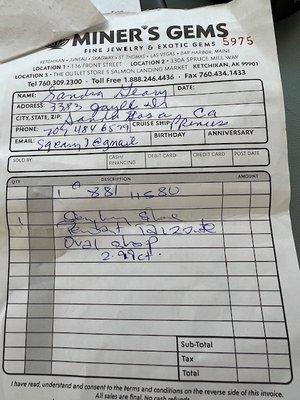 receipt for neckless I never got