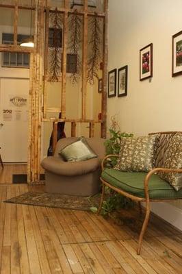 Chill Yoga Lobby- a place of peace before practice.