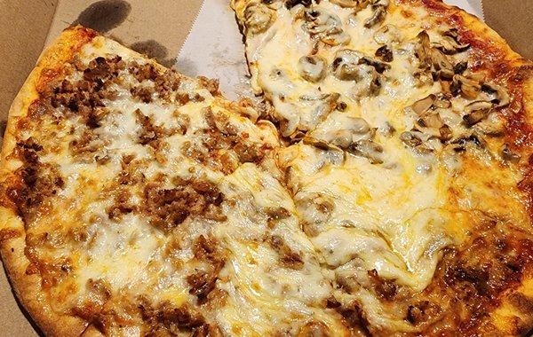 Cheese slid a little. Sausage and mushroom. Yum!