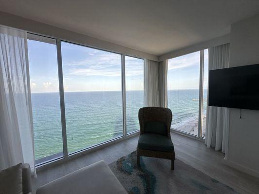 East and south windows in living room.