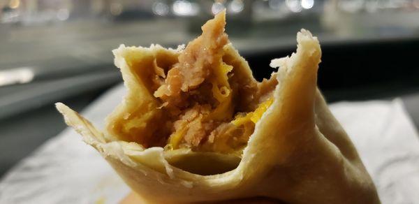 Inside bean and cheese burrito