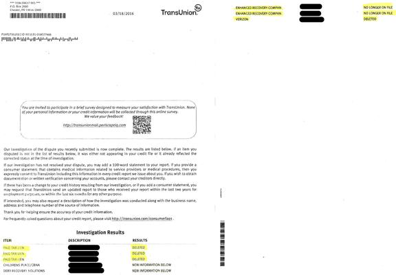 TRANSUNION RESULTS/DELETIONS