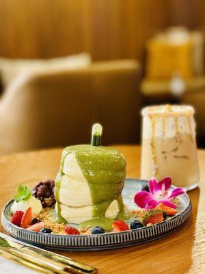 Matcha Soufflé pancake & Thai Coconut Brown Sugar