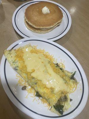 Mushroom and Spanish omelette with pancakes