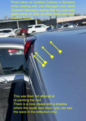 The final product. I guess it was better than missing paint. This was a very simple repair for any novice body shop to do. It's sad