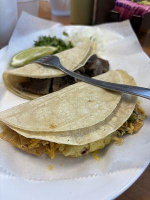 Migas Taco and Lengua Taco