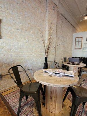 Tables and chairs inside