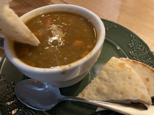 Lentil Soup with Pita Bread