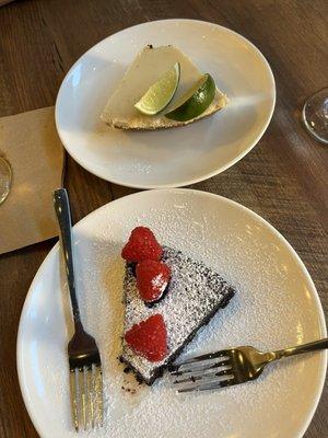 Key lime pie and chocolate cake