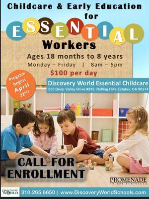 Childcare for essential workers in a loving, nurturing environment!